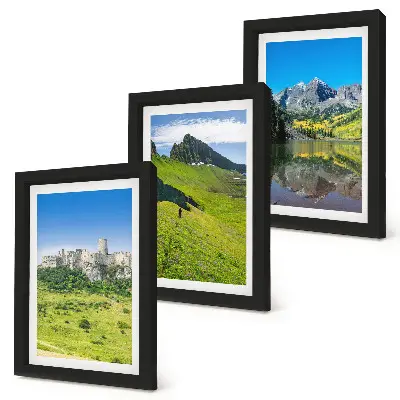3-piece wall art set featuring green hills with a castle and mountain landscapes