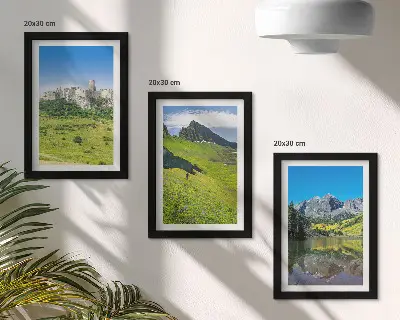 3-piece wall art set featuring green hills with a castle and mountain landscapes