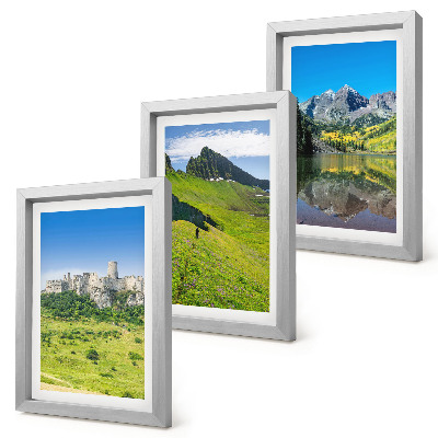 3-piece wall art set Green hills with a castle and mountain landscapes