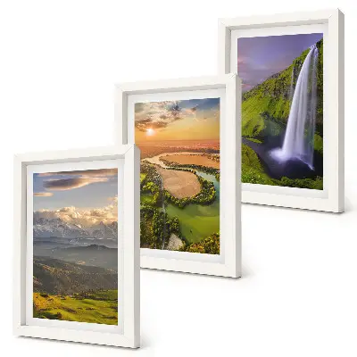 Photo frame wall featuring mountain river and waterfall nature views
