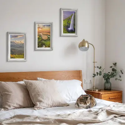 Photo frame wall featuring mountain river and waterfall nature views
