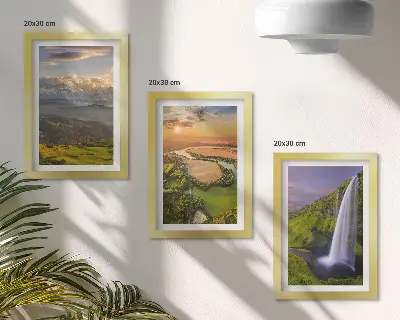 Photo frame wall featuring mountain river and waterfall nature views