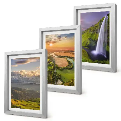 Photo frame wall featuring mountain river and waterfall nature views