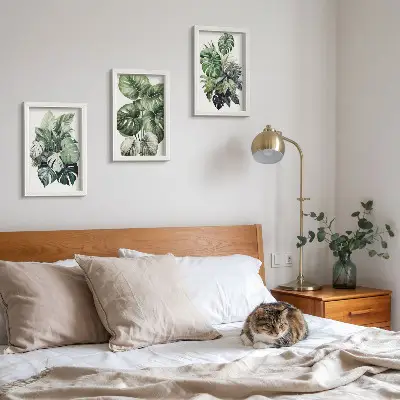 Tropical plant leaf watercolor triptych with frames
