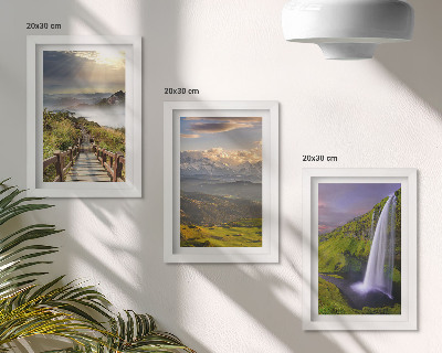 3-piece wall art set Picturesque mountain landscapes with a waterfall and a path