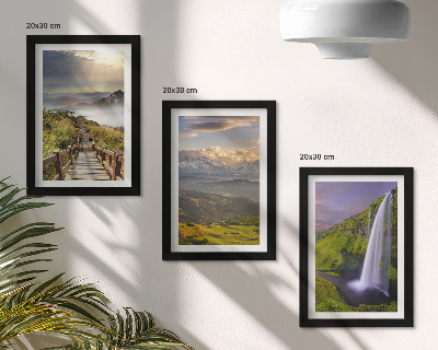 3-piece wall art set Picturesque mountain landscapes with a waterfall and a path
