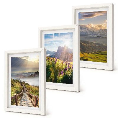 Photo frame wall Mountain landscapes with flowers, sky and path