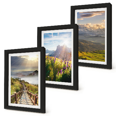Photo frame wall Mountain landscapes with flowers, sky and path