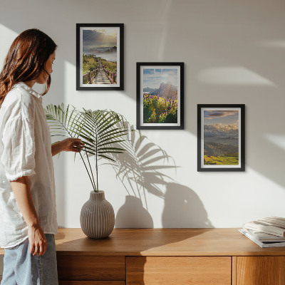 Photo frame wall Mountain landscapes with flowers, sky and path