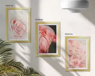 Photo frame wall in delicate pastel pink and flamingo shades