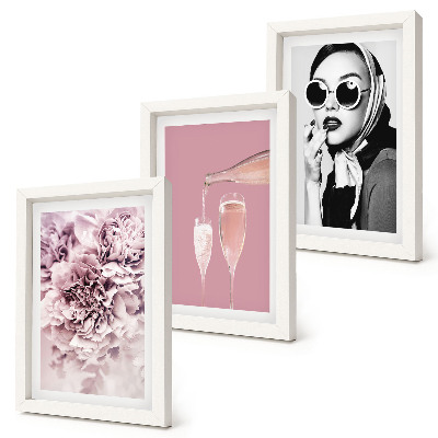 3-piece wall art set Flowers in shades of pink and an elegant woman