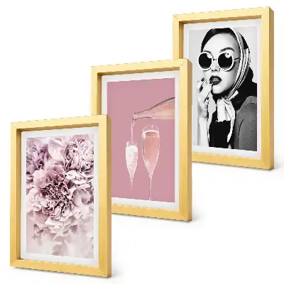 3-piece wall art set featuring flowers in shades of pink and an elegant woman