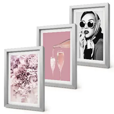 3-piece wall art set featuring flowers in shades of pink and an elegant woman