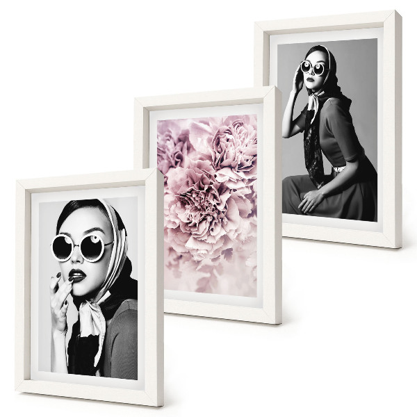 Photo frame wall Stylish portraits of women with pink flowers