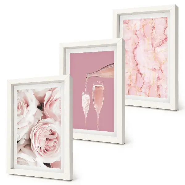 Champagne roses and pastel marble triptych framed wall art set