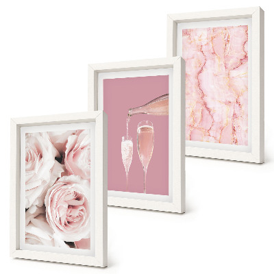 Framed triptych Champagne roses and a pastel marble background