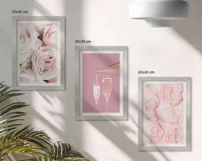 Framed triptych Champagne roses and a pastel marble background