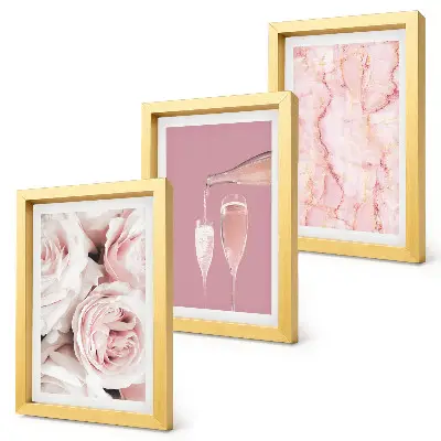Champagne roses and pastel marble triptych framed wall art set