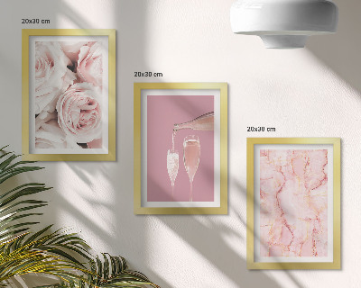 Framed triptych Champagne roses and a pastel marble background