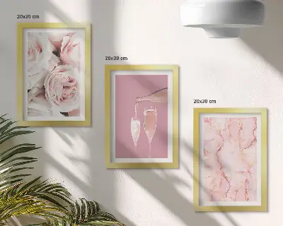 Champagne roses and pastel marble triptych framed wall art set