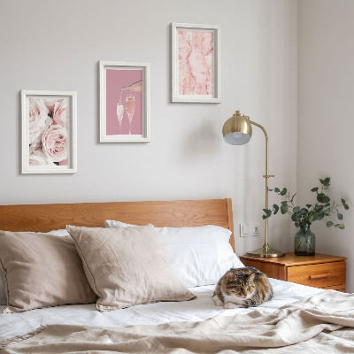 Framed triptych Champagne roses and a pastel marble background