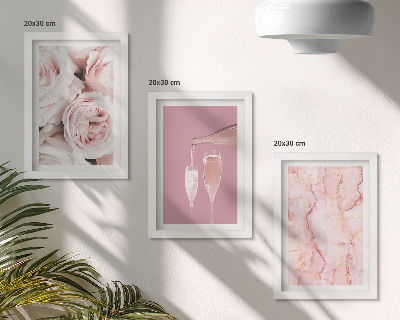 Framed triptych Champagne roses and a pastel marble background