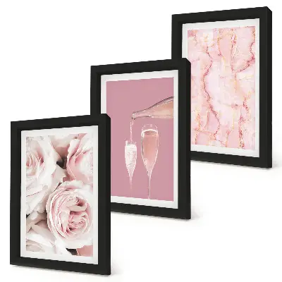 Champagne roses and pastel marble triptych framed wall art set