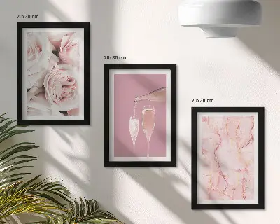 Champagne roses and pastel marble triptych framed wall art set