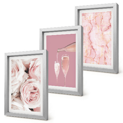 Framed triptych Champagne roses and a pastel marble background