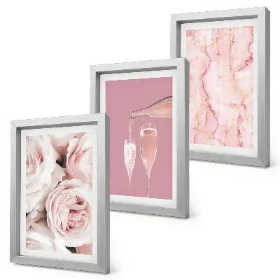 Champagne roses and pastel marble triptych framed wall art set