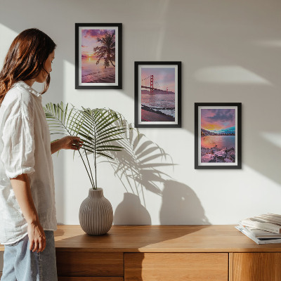 3-piece wall art set Sunsets over the bridge and waterscape