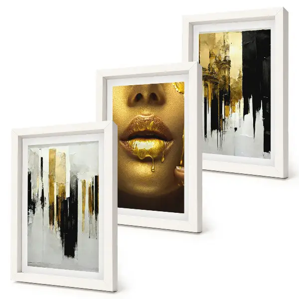 Photo frame wall gallery set with abstract painting and portrait of a woman