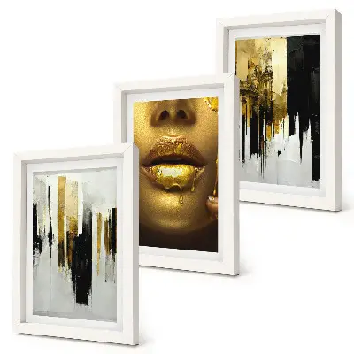 Photo frame wall gallery set with abstract painting and portrait of a woman