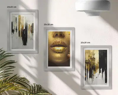 Photo frame wall gallery set with abstract painting and portrait of a woman
