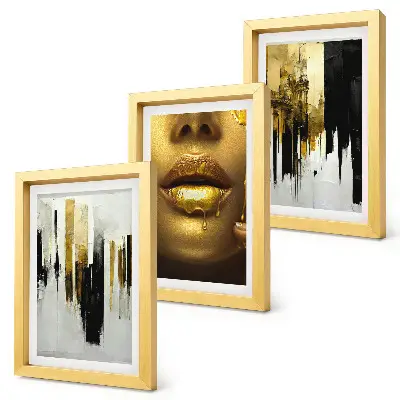 Photo frame wall gallery set with abstract painting and portrait of a woman