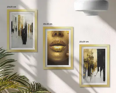 Photo frame wall gallery set with abstract painting and portrait of a woman