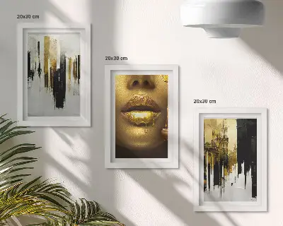 Photo frame wall gallery set with abstract painting and portrait of a woman