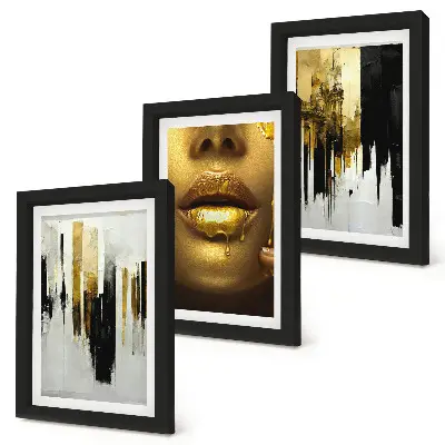 Photo frame wall gallery set with abstract painting and portrait of a woman