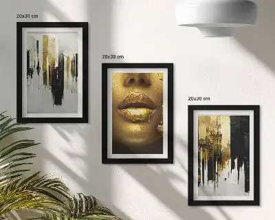 Photo frame wall gallery set with abstract painting and portrait of a woman