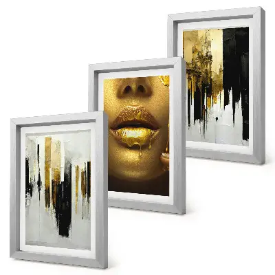 Photo frame wall gallery set with abstract painting and portrait of a woman