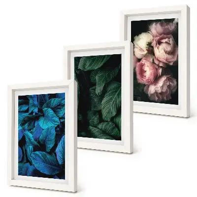 Framed triptych leaves and flowers in various colors