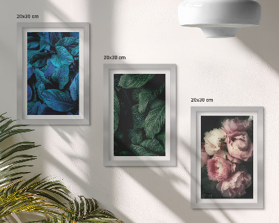 Framed triptych Leaves and flowers in different colors