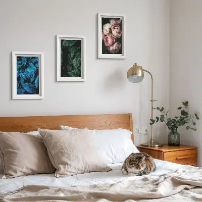 Framed triptych leaves and flowers in various colors