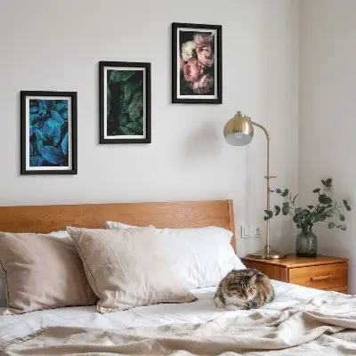 Framed triptych leaves and flowers in various colors