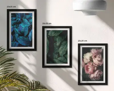 Framed triptych leaves and flowers in various colors