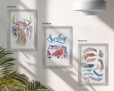 Antlered Deer with Flowers and Feathers framed triptych