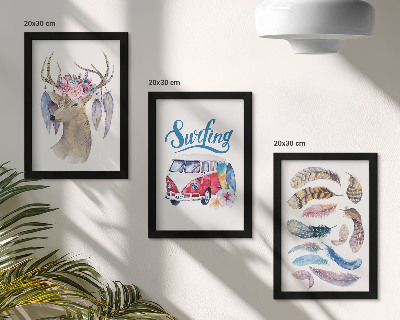 Framed triptych Antlered Deer with Flowers Holiday Van Feathers