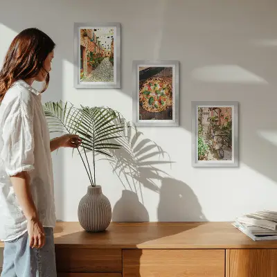 3-piece wall art set Charming streets with plants and Italian pizza