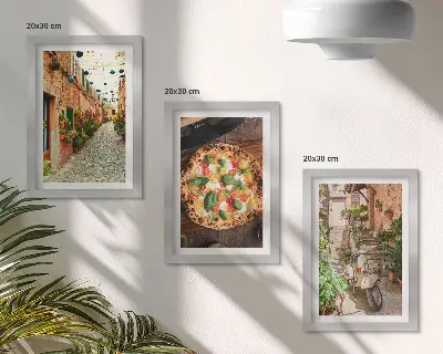 3-piece wall art set Charming streets with plants and Italian pizza