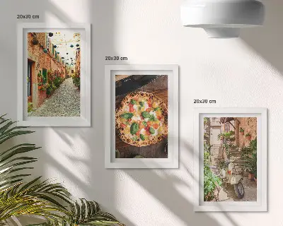 3-piece wall art set Charming streets with plants and Italian pizza